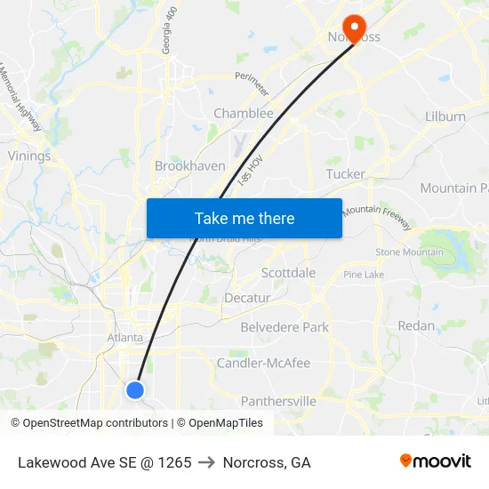 Lakewood Ave SE @ 1265 to Norcross, GA map