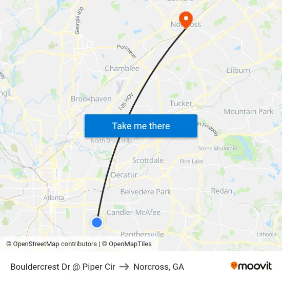Bouldercrest Dr @ Piper Cir to Norcross, GA map