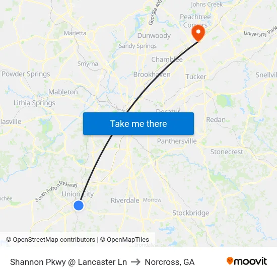 Shannon Pkwy @ Lancaster Ln to Norcross, GA map
