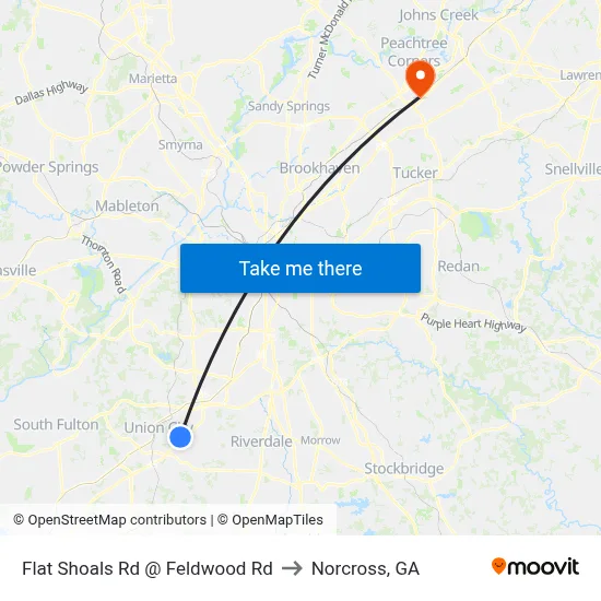 Flat Shoals Rd @ Feldwood Rd to Norcross, GA map