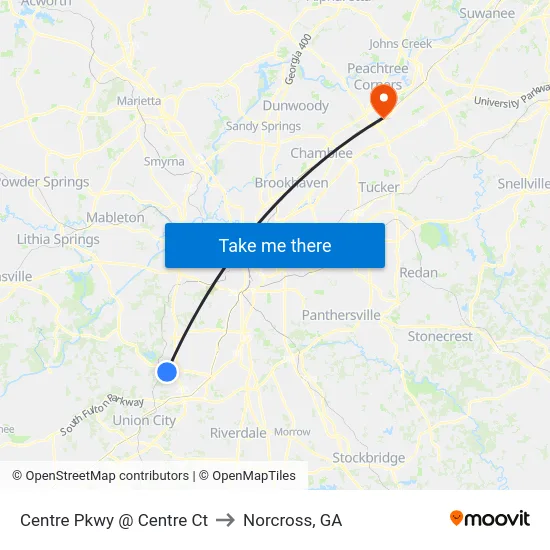Centre Pkwy @ Centre Ct to Norcross, GA map