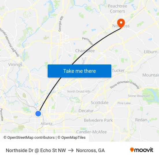 Northside Dr @ Echo St NW to Norcross, GA map
