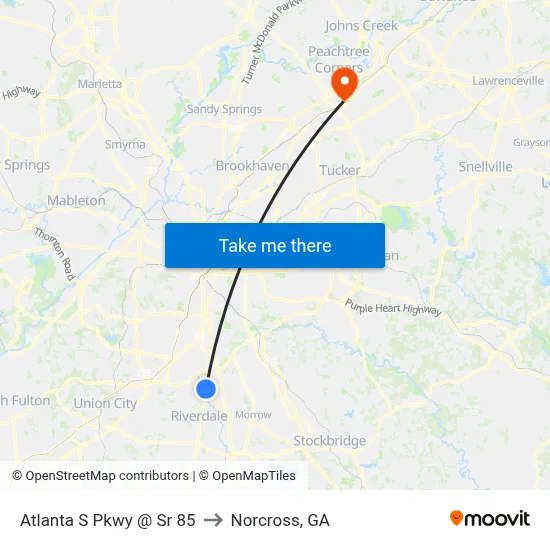 Atlanta S Pkwy @ Sr 85 to Norcross, GA map