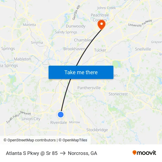 Atlanta S Pkwy @ Sr 85 to Norcross, GA map
