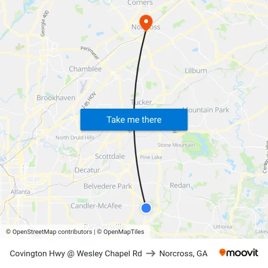 Covington Hwy @ Wesley Chapel Rd to Norcross, GA map