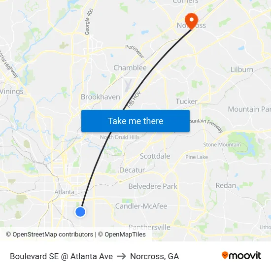 Boulevard SE @ Atlanta Ave to Norcross, GA map