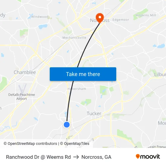 Ranchwood Dr @ Weems Rd to Norcross, GA map