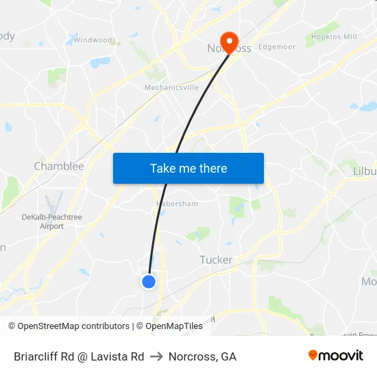 Briarcliff Rd @ Lavista Rd to Norcross, GA map