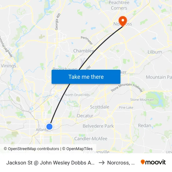 Jackson St @ John Wesley Dobbs Ave to Norcross, GA map