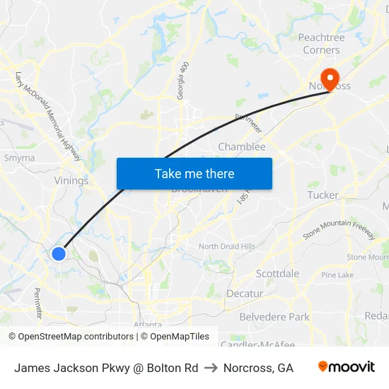 James Jackson Pkwy @ Bolton Rd to Norcross, GA map
