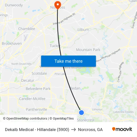 Dekalb Medical - Hillandale (5900) to Norcross, GA map