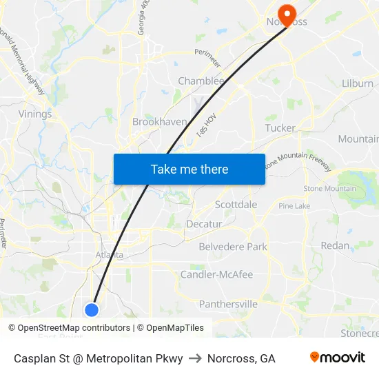 Casplan St @ Metropolitan Pkwy to Norcross, GA map
