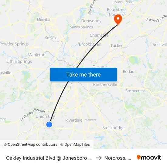 Oakley Industrial Blvd @ Jonesboro Rd to Norcross, GA map