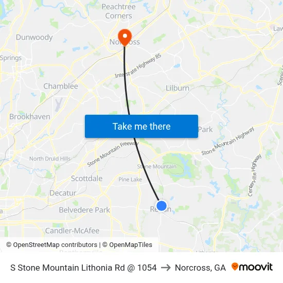 S Stone Mountain Lithonia Rd @ 1054 to Norcross, GA map