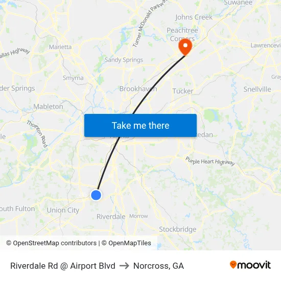 Riverdale Rd @ Airport Blvd to Norcross, GA map