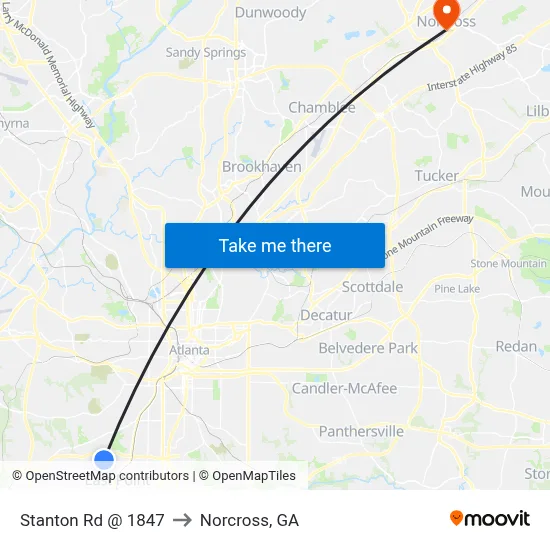 Stanton Rd @ 1847 to Norcross, GA map