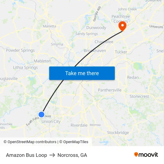Amazon Bus Loop to Norcross, GA map