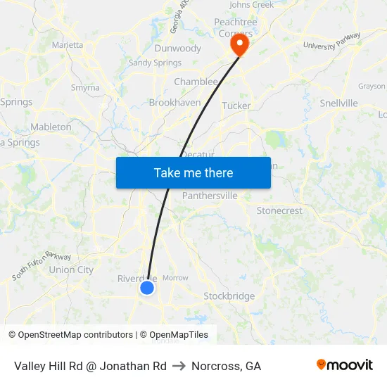 Valley Hill Rd @ Jonathan Rd to Norcross, GA map
