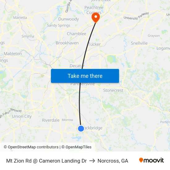 Mt Zion Rd @ Cameron Landing Dr to Norcross, GA map