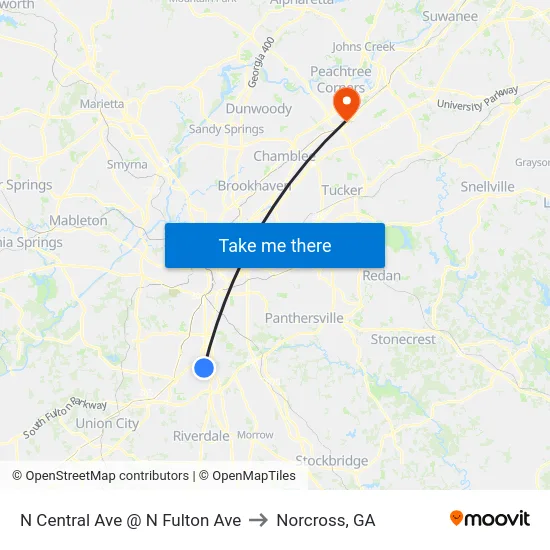 N Central Ave @ N Fulton Ave to Norcross, GA map
