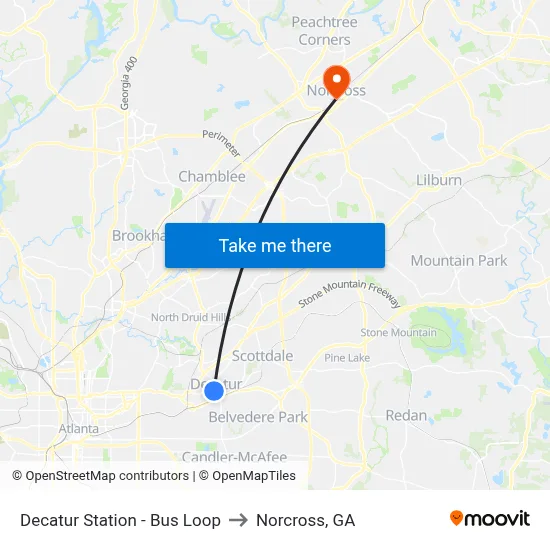 Decatur Station - Bus Loop to Norcross, GA map