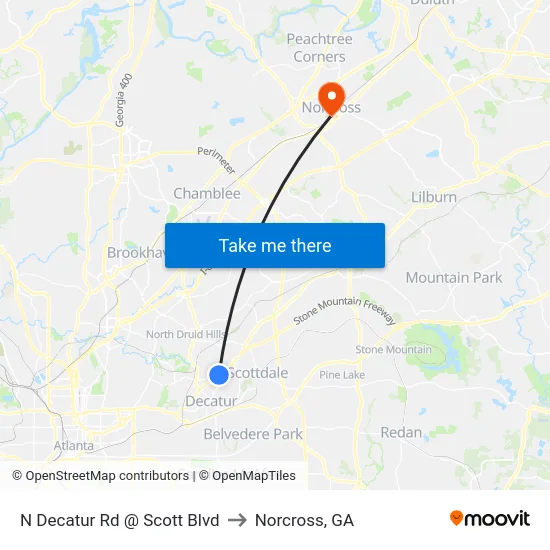 N Decatur Rd @ Scott Blvd to Norcross, GA map
