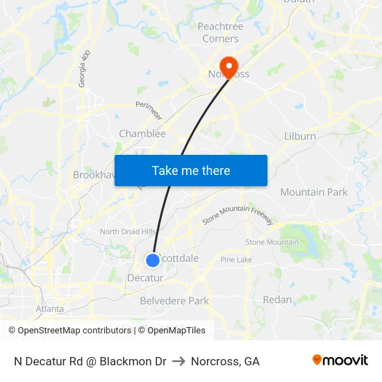 N Decatur Rd @ Blackmon Dr to Norcross, GA map