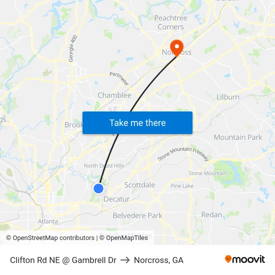 Clifton Rd NE @ Gambrell Dr to Norcross, GA map