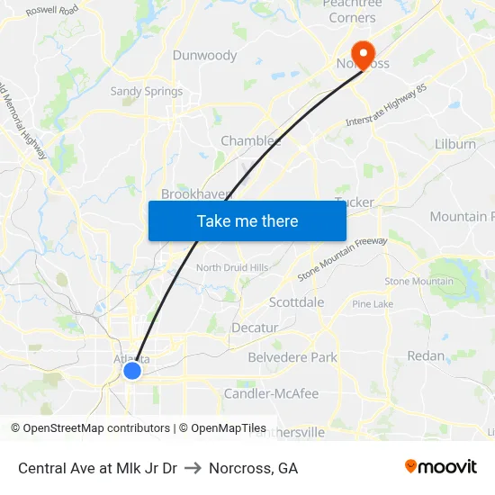 Central Ave at Mlk Jr Dr to Norcross, GA map