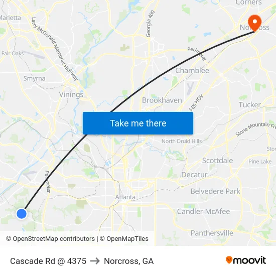 Cascade Rd @ 4375 to Norcross, GA map