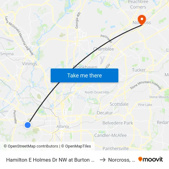 Hamilton E Holmes Dr NW at Burton Rd NW to Norcross, GA map