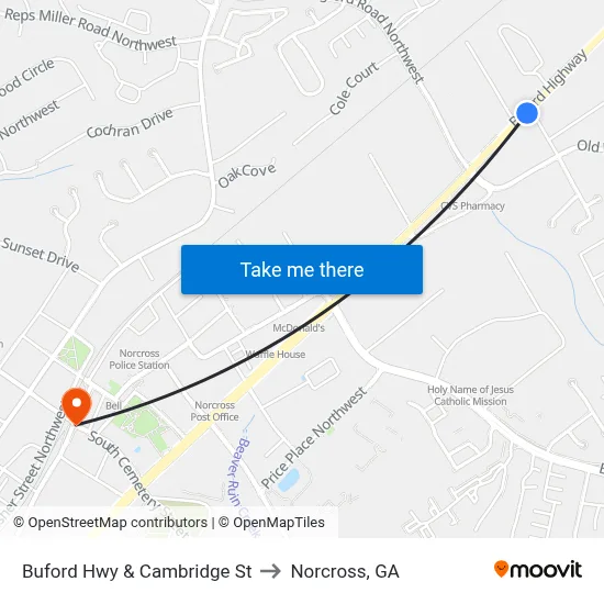 Buford Hwy & Cambridge St to Norcross, GA map