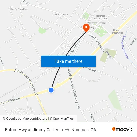 Buford Hwy at Jimmy Carter Ib to Norcross, GA map