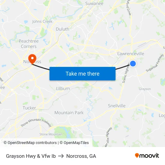Grayson Hwy & Vfw Ib to Norcross, GA map