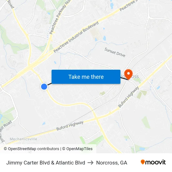 Jimmy Carter Blvd & Atlantic Blvd to Norcross, GA map