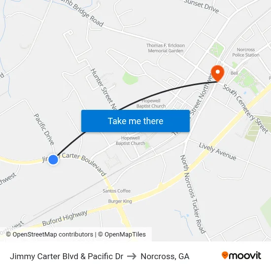 Jimmy Carter Blvd & Pacific Dr to Norcross, GA map