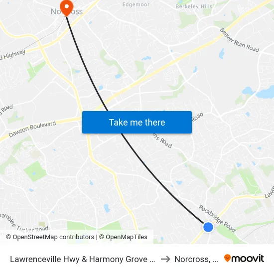 Lawrenceville Hwy & Harmony Grove Rd Ib to Norcross, GA map
