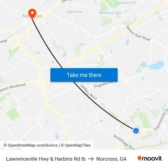 Lawrenceville Hwy & Harbins Rd Ib to Norcross, GA map