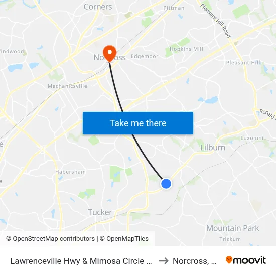 Lawrenceville Hwy & Mimosa Circle Ob to Norcross, GA map
