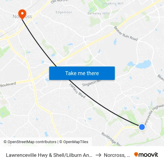 Lawrenceville Hwy & Shell/Lilburn Animal to Norcross, GA map
