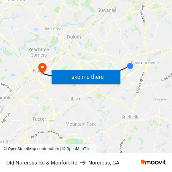 Old Norcross Rd & Monfort Rd to Norcross, GA map