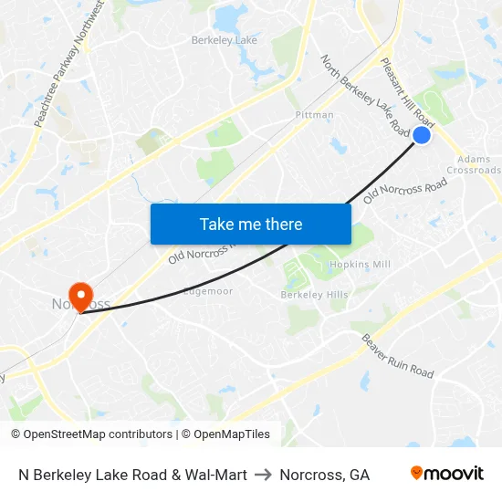 N Berkeley Lake Road & Wal-Mart to Norcross, GA map