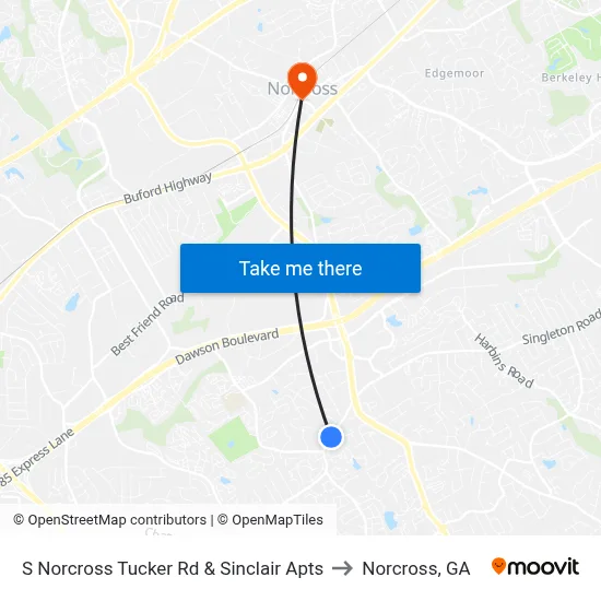 S Norcross Tucker Rd & Sinclair Apts to Norcross, GA map