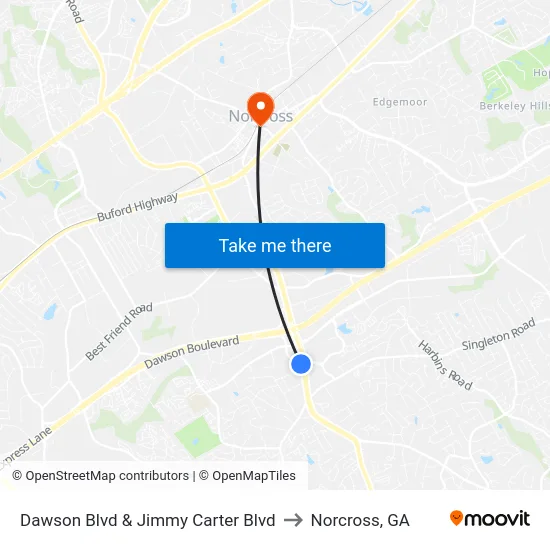 Dawson Blvd &  Jimmy Carter Blvd to Norcross, GA map