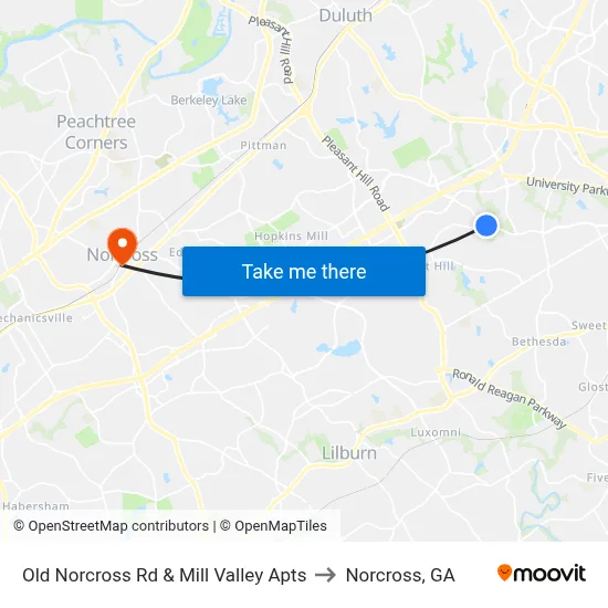 Old Norcross Rd & Mill Valley Apts to Norcross, GA map
