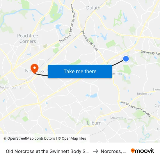 Old Norcross at the Gwinnett Body Shop to Norcross, GA map