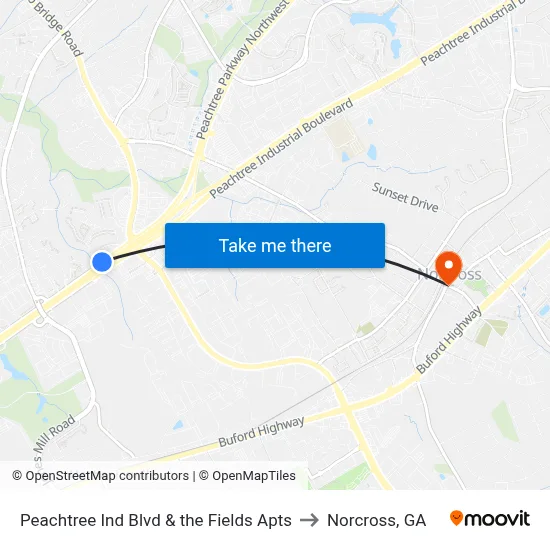 Peachtree Ind Blvd & the Fields Apts to Norcross, GA map