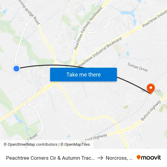 Peachtree Corners Cir & Autumn Trace Dr to Norcross, GA map