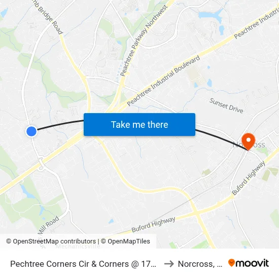 Pechtree Corners Cir & Corners @ 1700 Ap to Norcross, GA map