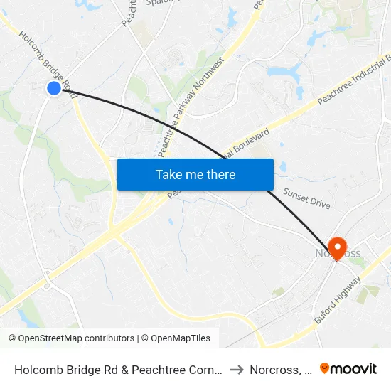 Holcomb Bridge Rd & Peachtree Corners Ci to Norcross, GA map
